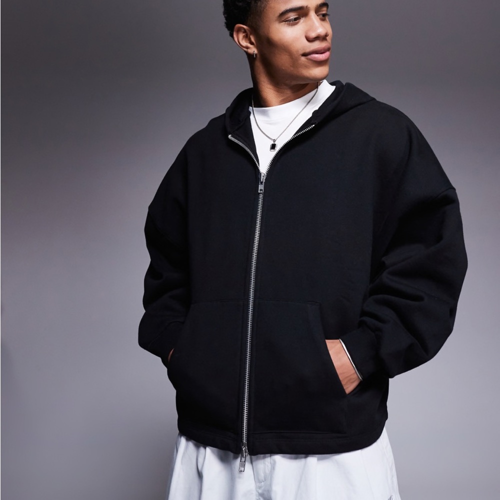 ASOS DESIGN essential  zip through hoodie in black size medium